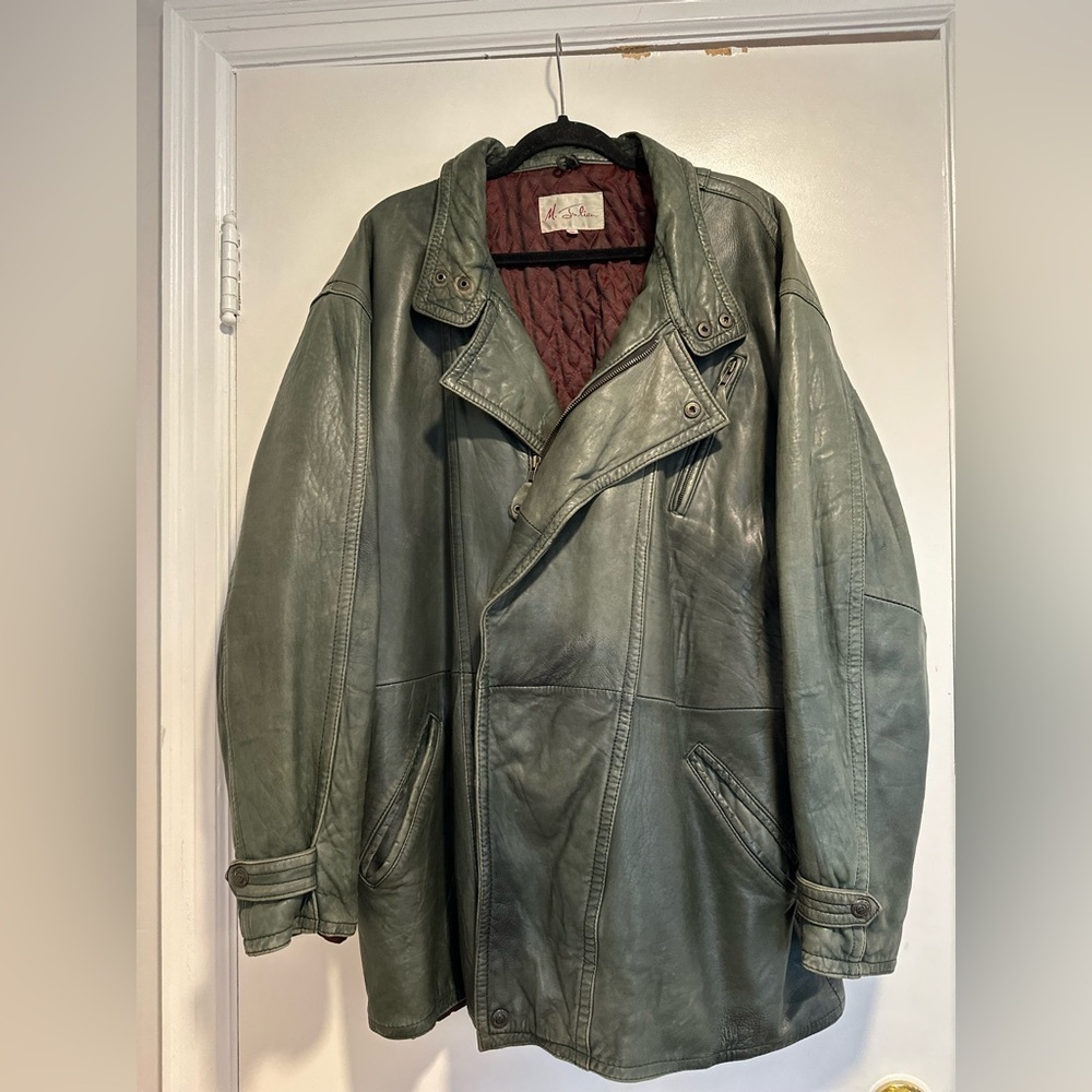VTG 90s Mens Sz:46 M. Julian Hunter Green Mid Length Lined Biker Jacket.